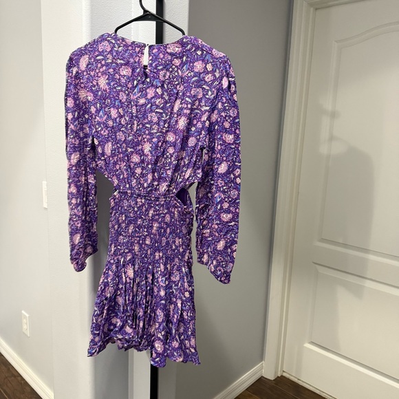 Maje Roleta Purple Floral Ruched Mini Dress Bohemian Cutout - Picture 9 of 10